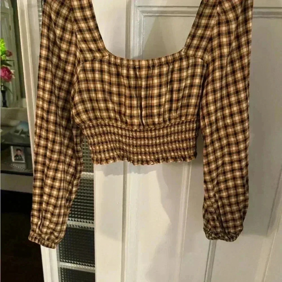 BP Nordstrom plaid long sleeve crop top size small - Picture 2 of 6